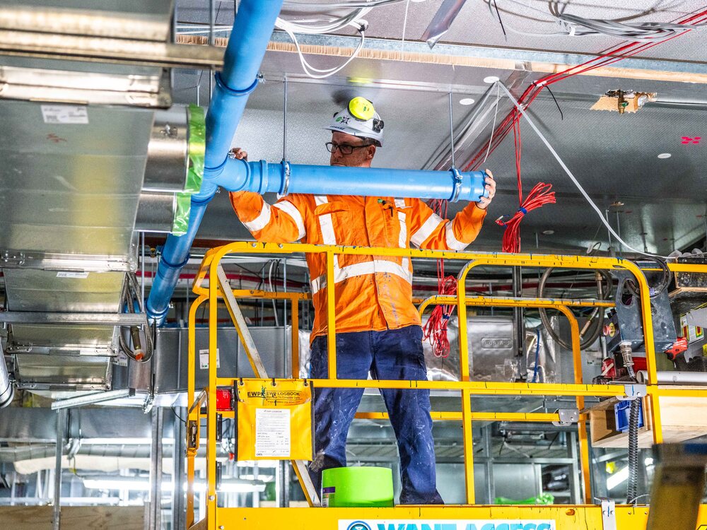 Overhead mechanical services installation at Nepean Hospital